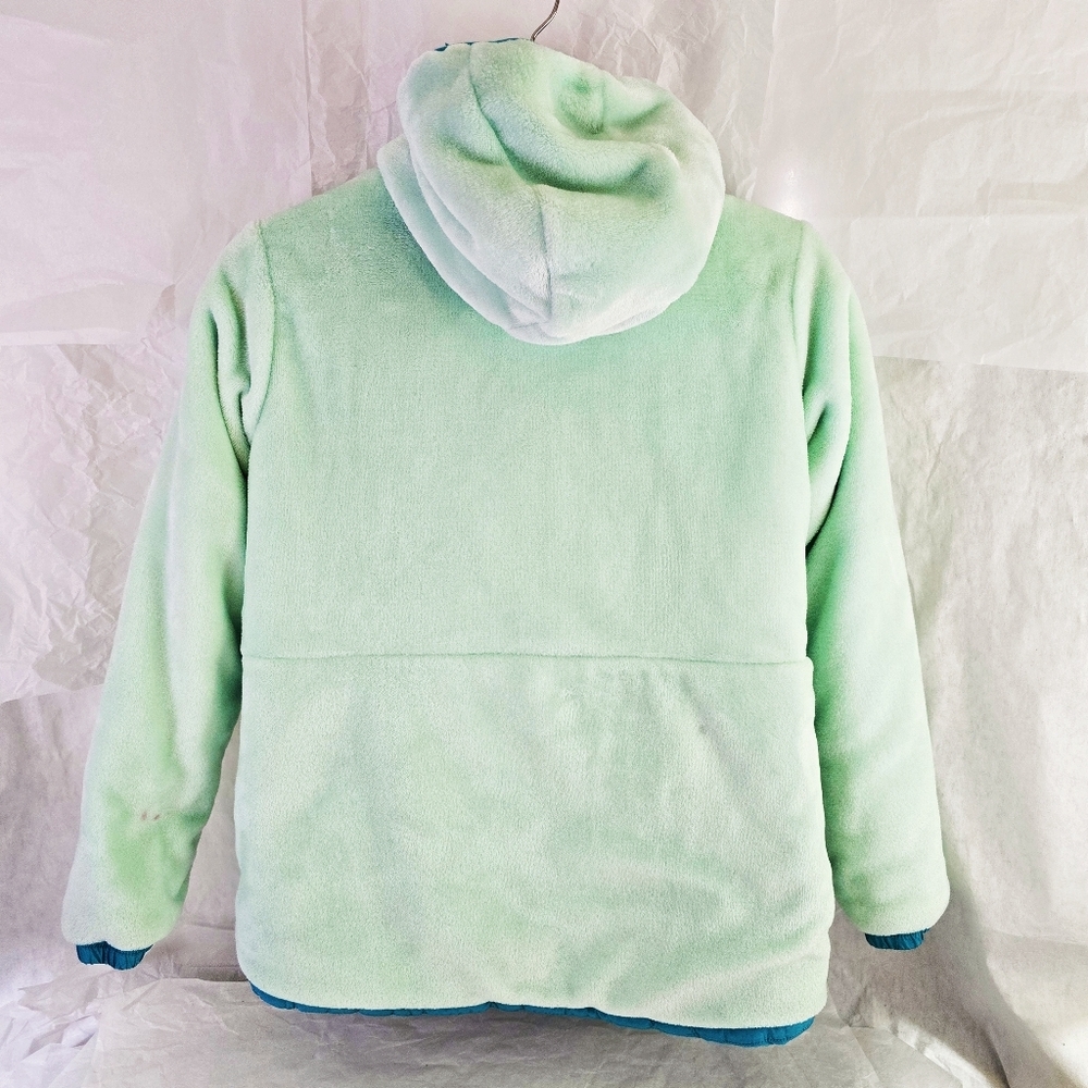Columbia Youth Sz L Soft Fuzzy Warm REVERSIBLE Jacket Blue and Mint Green Hoodie - Picture 3 of 11